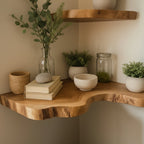 Solid Wood Live-Edge Corner Shelf Tiered Organic Slabs for Plant Display Living Room