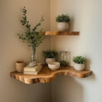 Solid Wood Live-Edge Corner Shelf Tiered Organic Slabs for Plant Display Living Room