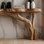 Solid Wood Live-Edge Console Table with Natural Bark Edge for Living Room