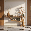 Solid Wood Live-Edge Console Table on Sculptural Root Base for Entryway