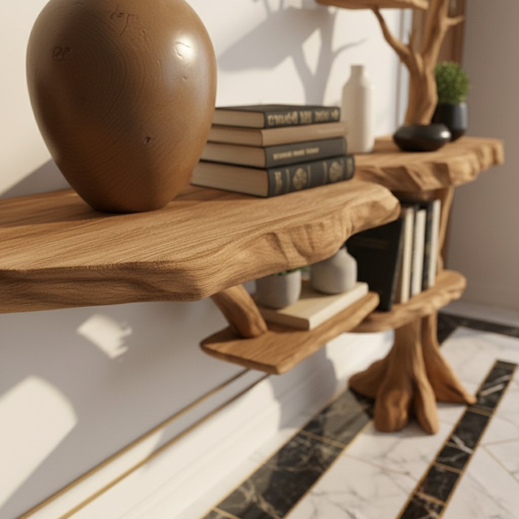 Solid Wood Live-Edge Console Table on Sculptural Root Base for Entryway