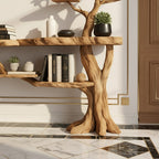 Solid Wood Live-Edge Console Table on Sculptural Root Base for Entryway