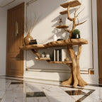 Solid Wood Live-Edge Console Table on Sculptural Root Base for Entryway