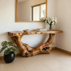 Solid Wood Sculptural Root Console Table Organic Live-Edge for Entryway