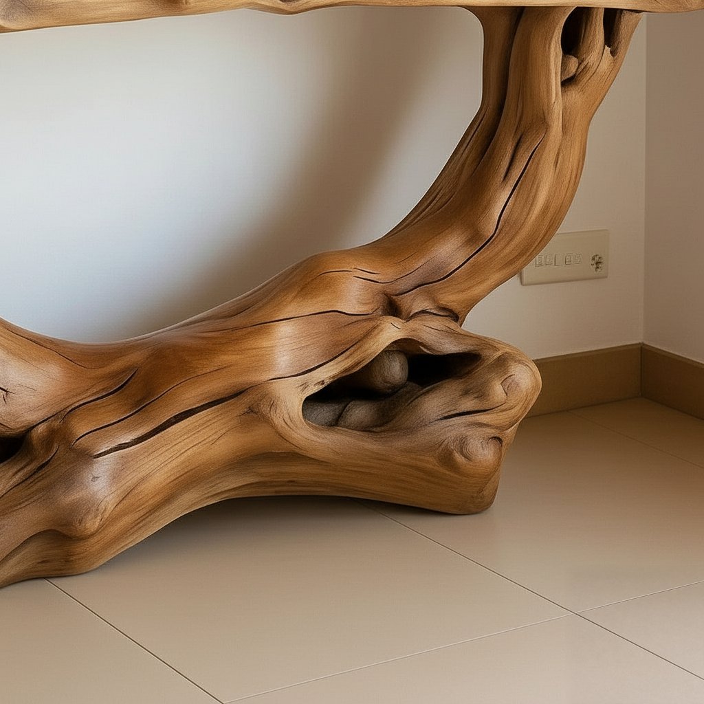 Solid Wood Sculptural Root Console Table Organic Live-Edge for Entryway