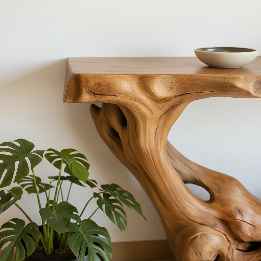 Solid Wood Sculptural Root Console Table Organic Live-Edge for Entryway