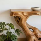 Solid Wood Sculptural Root Console Table Organic Live-Edge for Entryway