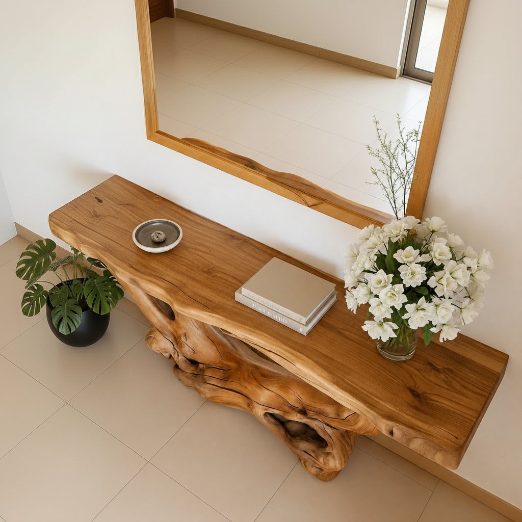 Solid Wood Sculptural Root Console Table Organic Live-Edge for Entryway