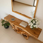 Solid Wood Sculptural Root Console Table Organic Live-Edge for Entryway