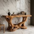 Solid Wood Sculptural Console Table with Organic Swirl Base for Living Room