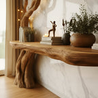 Solid Wood Live-Edge Console Table with Tree-Branch Legs for Entryway