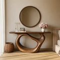 Solid Wood Sculptural Console Table with Curved Open Base for Entryway