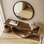 Solid Wood Sculptural Console Table with Curved Open Base for Entryway