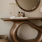 Solid Wood Sculptural Console Table with Curved Open Base for Entryway