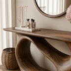 Solid Wood Sculptural Console Table with Curved Open Base for Entryway