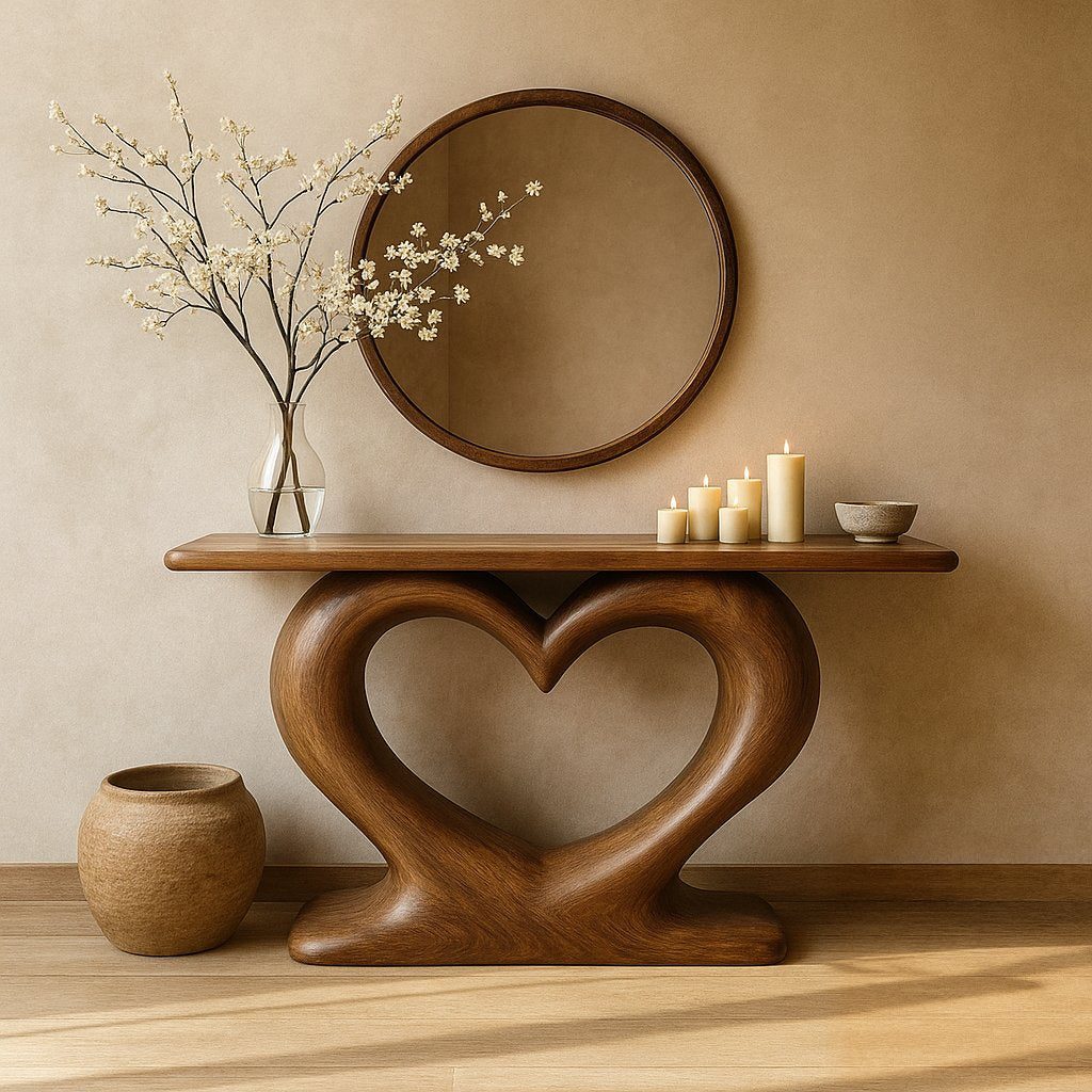 Solid Wood Sculptural Wall Console Table with Curved Cantilever for Entryway