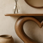 Solid Wood Sculptural Wall Console Table with Curved Cantilever for Entryway