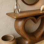Solid Wood Sculptural Wall Console Table with Curved Cantilever for Entryway
