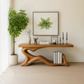 Solid Wood Live-Edge Sculptural Console Table with Flowing Base for Living Room