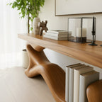 Solid Wood Live-Edge Sculptural Console Table with Flowing Base for Living Room