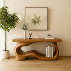 Solid Wood Sculptural Console Table with Organic Loop Base for Living Room