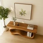 Solid Wood Sculptural Console Table with Organic Loop Base for Living Room