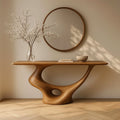 Solid Wood Sculptural Wall Console Table with Curved Base for Entryway