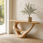Solid Wood Sculptural Wall Console Table with Curved Base for Entryway