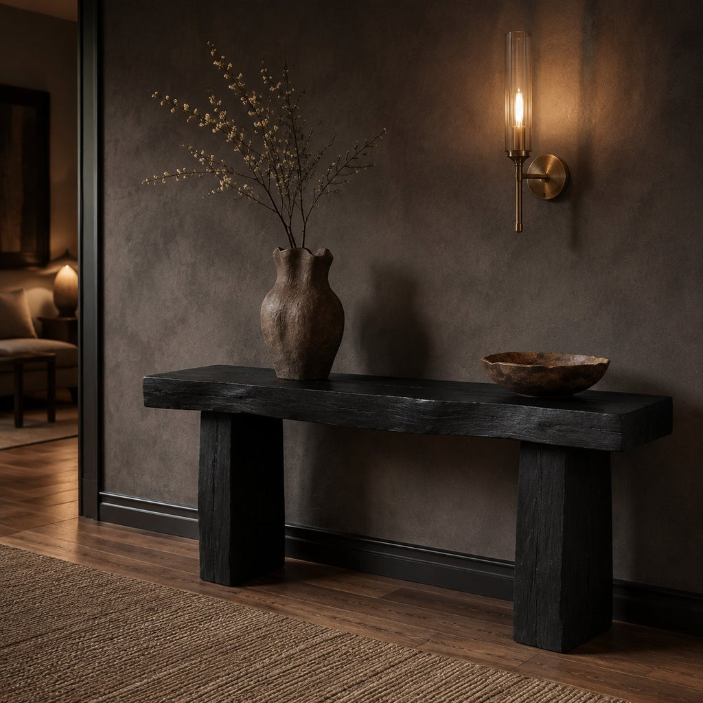 Solid Wood Live-Edge Console Bench with Natural Edge for Entryway Hallway