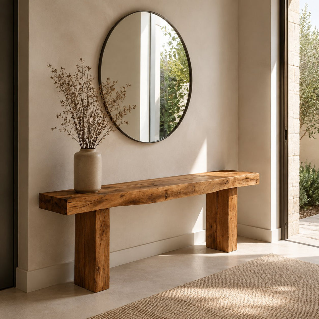Solid Wood Live-Edge Console Bench with Natural Edge for Entryway Hallway