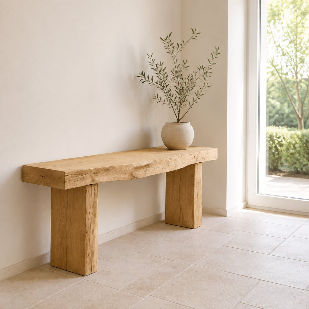 Solid Wood Live-Edge Console Bench with Natural Edge for Entryway Hallway