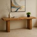 Solid Wood Chunky Live-Edge Console Table with Thick Slab Top for Entryway