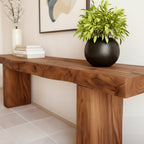 Solid Wood Chunky Live-Edge Console Table with Thick Slab Top for Entryway