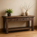 Solid Wood Rustic Console Table with Drawers and Shelf for Entryway Storage