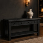 Solid Wood Rustic Console Table with Drawers and Shelf for Entryway Storage