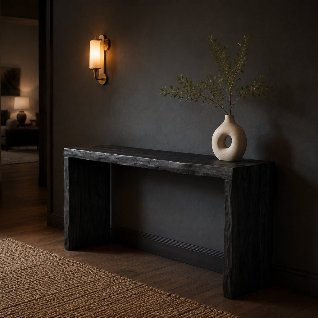 Solid Wood Minimalist Waterfall Console Table with Slab Legs for Entryway