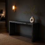 Solid Wood Minimalist Waterfall Console Table with Slab Legs for Entryway