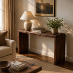 Solid Wood Minimalist Waterfall Console Table with Slab Legs for Entryway