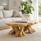 Solid Wood Live-Edge Coffee Table on Natural Root Base for Living Room