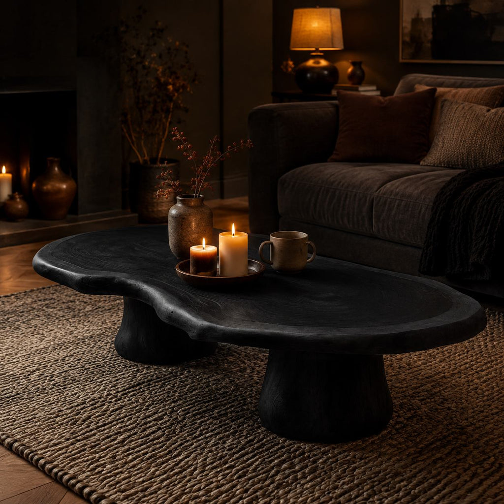Solid Wood Live-Edge Oval Coffee Table on Sculptural Root Base for Living Room