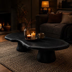 Solid Wood Live-Edge Oval Coffee Table on Sculptural Root Base for Living Room