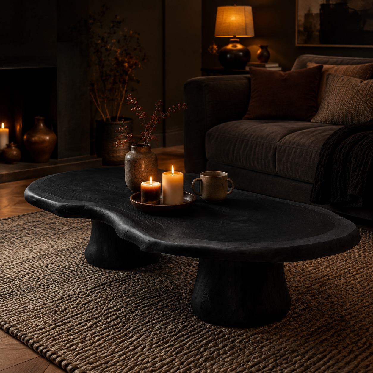 Solid Wood Live-Edge Oval Coffee Table on Sculptural Root Base for Living Room