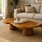 Solid Wood Live-Edge Oval Coffee Table on Sculptural Root Base for Living Room