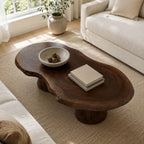 Solid Wood Live-Edge Oval Coffee Table on Sculptural Root Base for Living Room