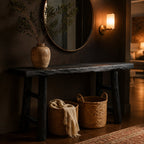 Solid Wood Live-Edge Console Table with Rustic Round Legs for Entryway Hallway