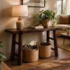 Solid Wood Live-Edge Console Table with Rustic Round Legs for Entryway Hallway