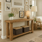 Solid Wood Console Table with Lower Shelf Live-Edge Top for Living Room