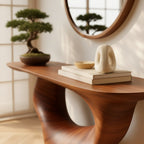 Solid Wood Sculptural Curved Console Table Glossy Live-Edge for Entryway