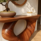 Solid Wood Sculptural Curved Console Table Glossy Live-Edge for Entryway