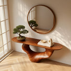 Solid Wood Sculptural Curved Console Table Glossy Live-Edge for Entryway
